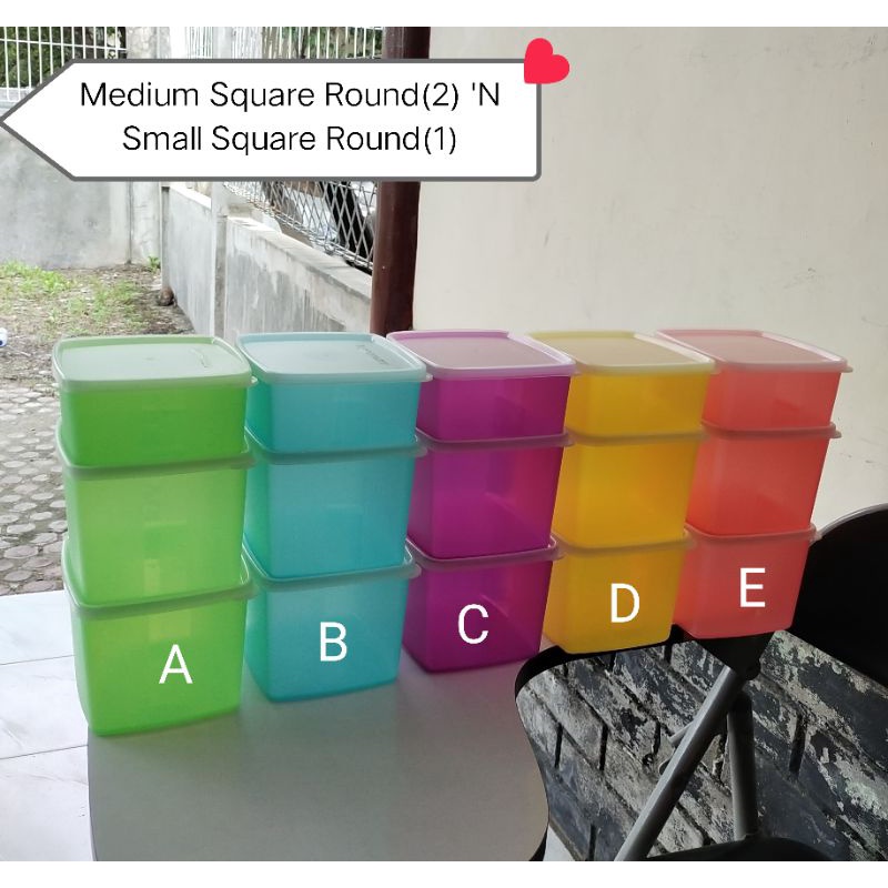 Tupperware Medium Square Round(2)&Small Square Round(1)