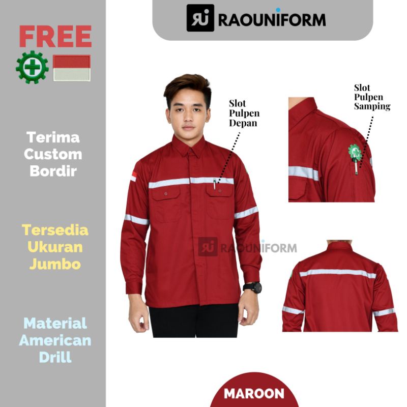 Baju Wearpack Murah/kemeja kerja Custom Bordir logo/seragam karyawan kantor/baju lapangan tambah bordir