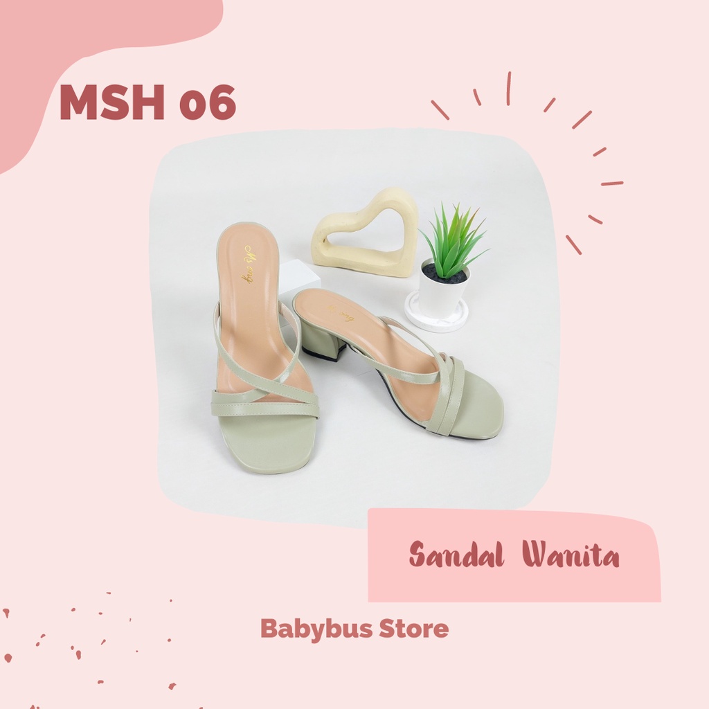 BBS MSH 06 Sandal High Heels Hak Tahu Tali Silang Strappy Chunky Wanita Impor Murah