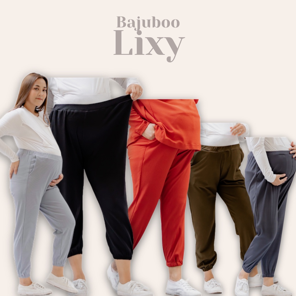 Bajuboo Lixy - Celana Jogger JUMBO Bumil Friendly Waffle Uniqlo