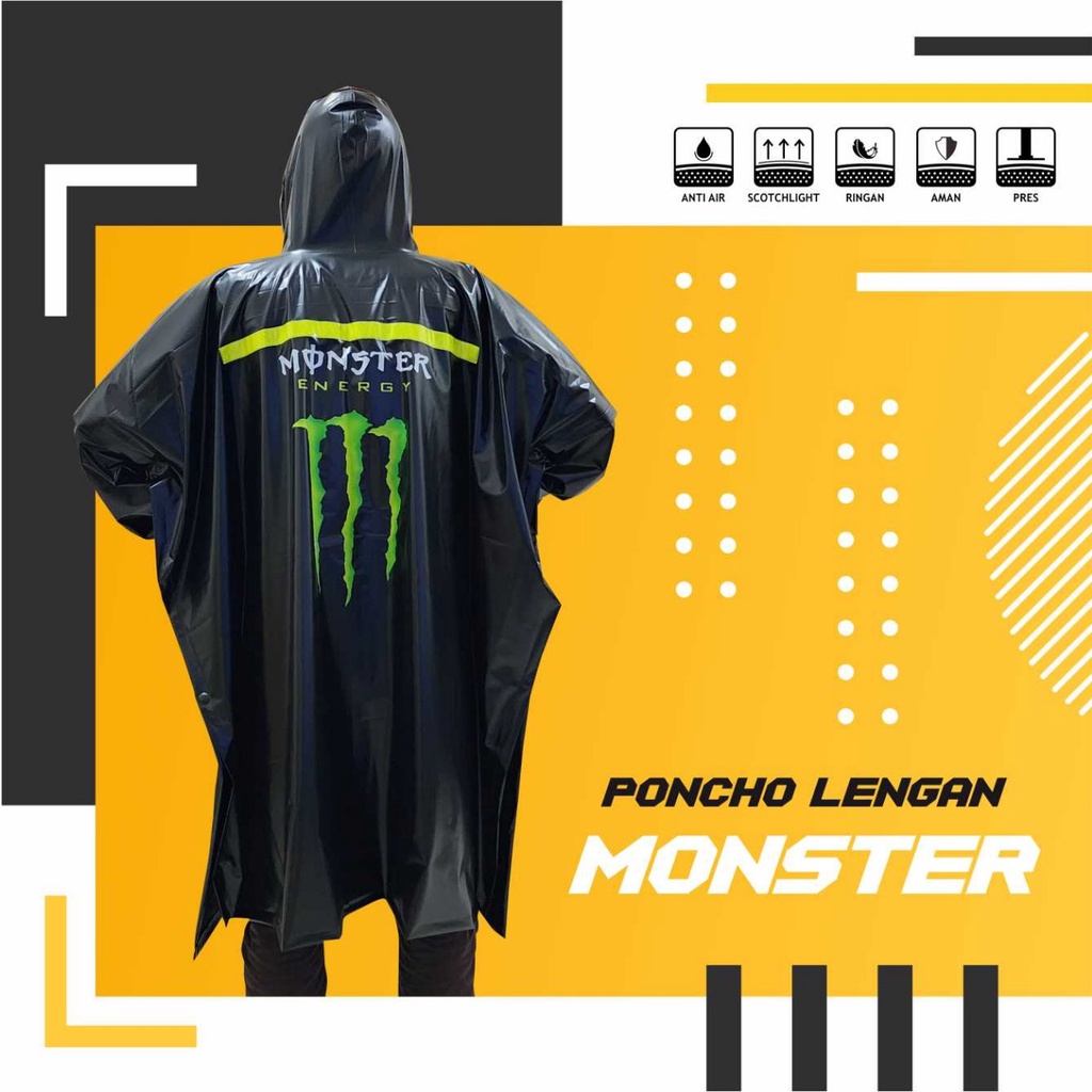 FELWINSHOP Jas Hujan Poncho Lengan Dewasa Monster Energy Jas Hujan Kelelawar