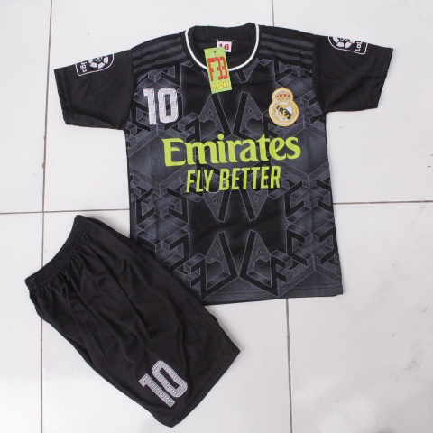 BISA COD SABLON NAMA SETELAN BOLA ANAK REALMADRID HITAM USIA 6-13THN