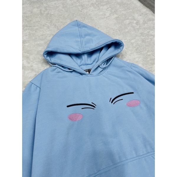 Hoodie Rimuru Face Embroidery Sky Blue Anime Manga Tensei Shitara Slime Datta Ken