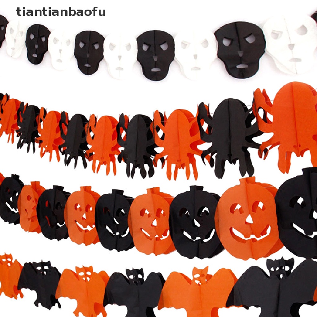 [tiantianbaofu] 3 Meter Halloween Hanging Garland Bung Bat Pumpkin Ghosts Spider Paper Banner