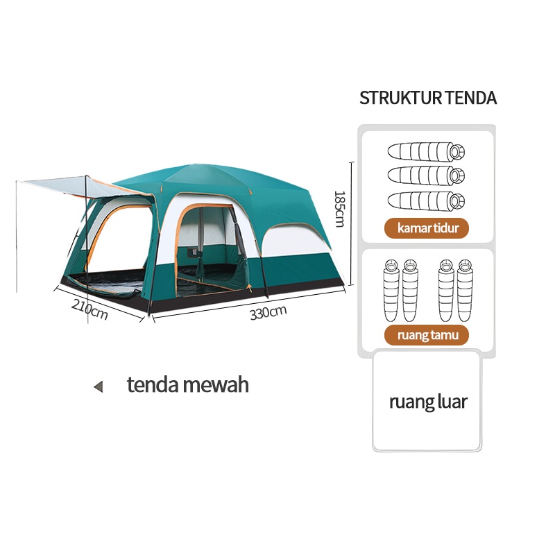 New Tenda Camping Kapasitas Luas 5-8 Orang Lipat Portable Waterproof Anti Air Outdoor Tenda Gunung