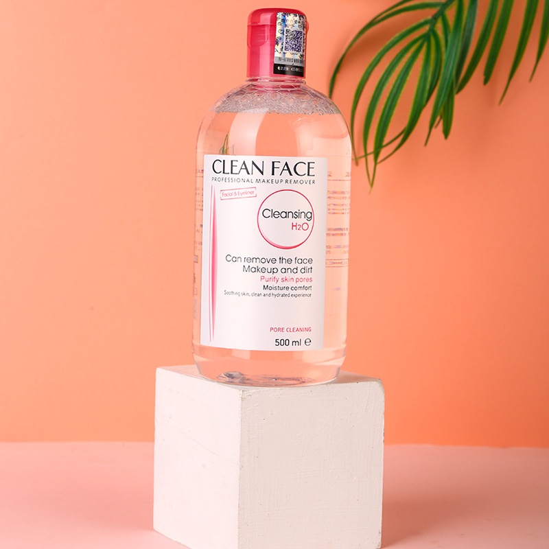 CLEAN FACE Water Pink Makeup remover Pembersihan dalam mata dan makeup bibir 500ml | Bi-phase Oil | Vit C Kuning