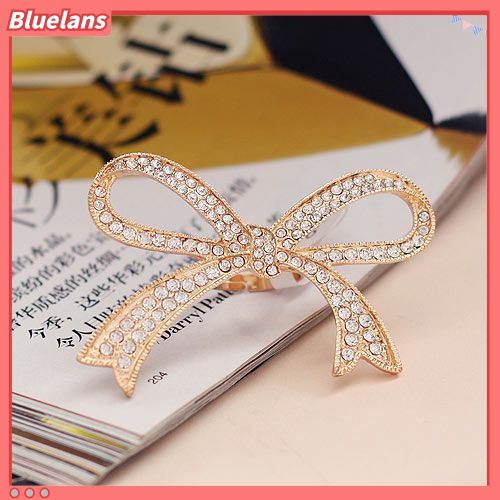 Cincin Hadiah Fashion: Desain Simpul Pita Hiasan Kristal Berlian Imitasi Lapis Emas Bisa Disesuaikan
