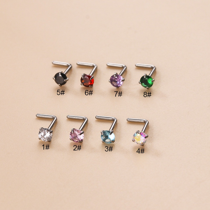 1pc Anting Tindik Hidung Bentuk L Bahan Stainless Steel 20Gauge