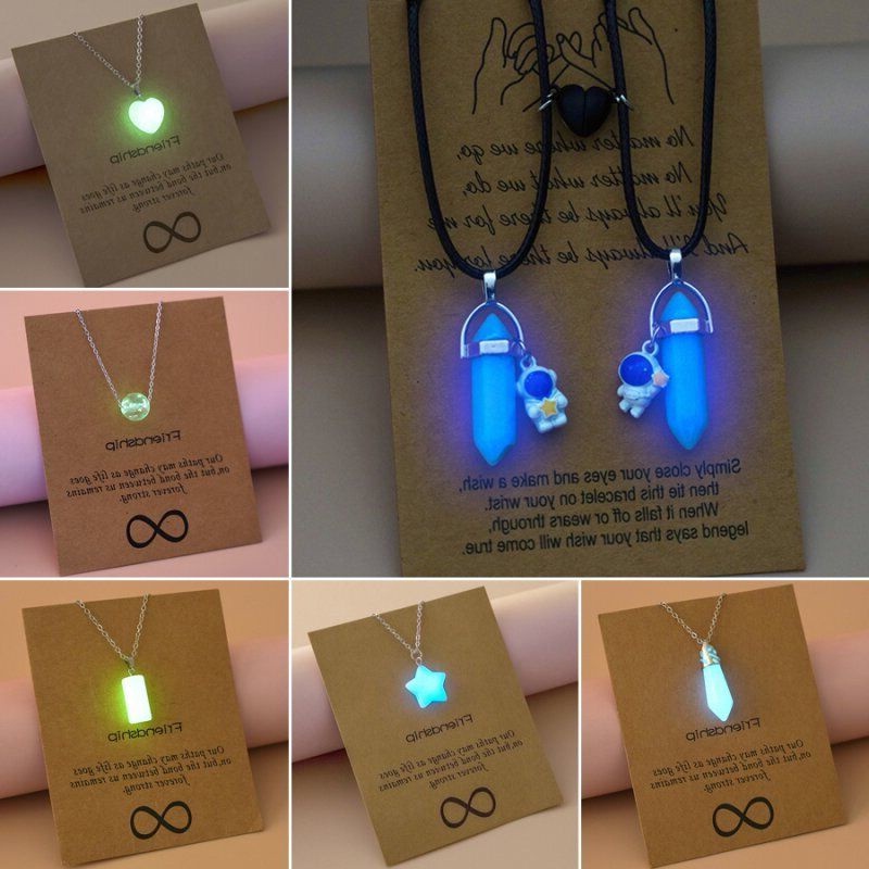 2pcs Kalung Liontin Batu Alam Luminous Bentuk Segi Enam Dengan Gesper Magnetik Untuk Pasangan