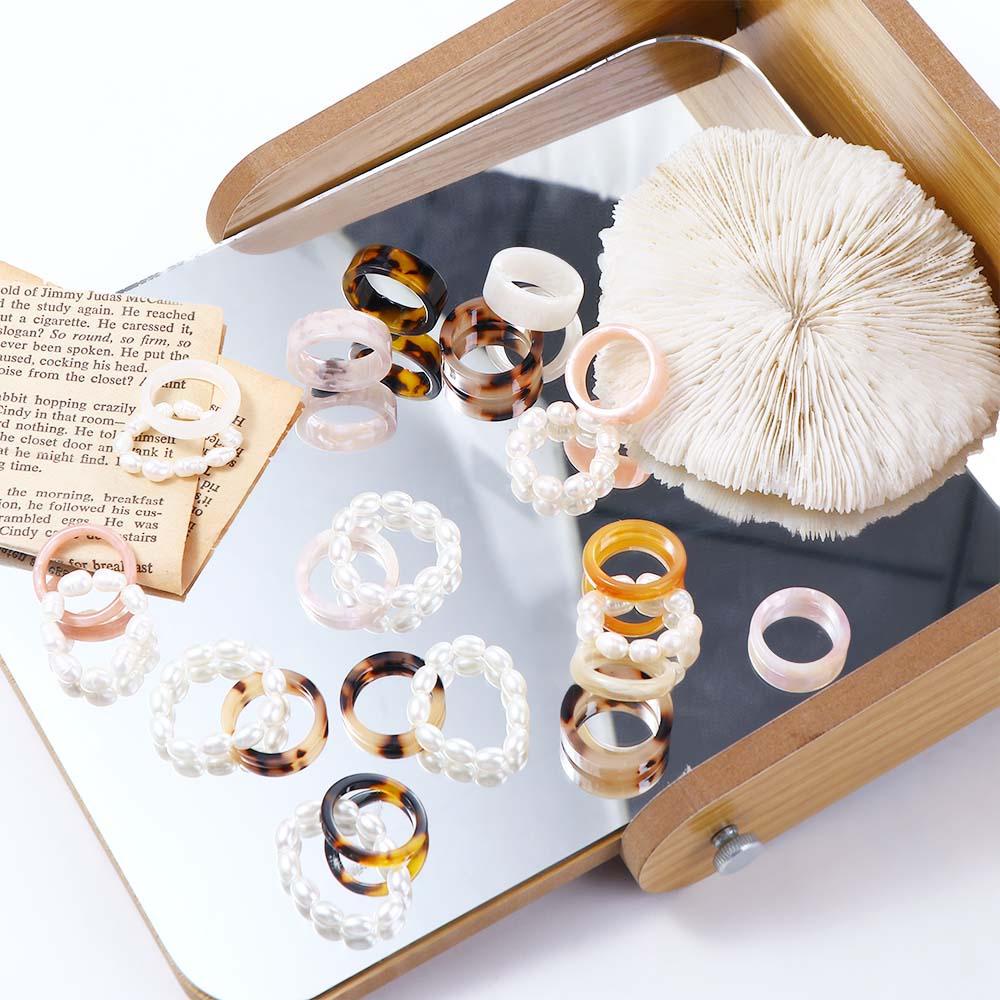 Mxbeauty Set Cincin Jari Trendy Elegan Keren Geometris Cewek Resin