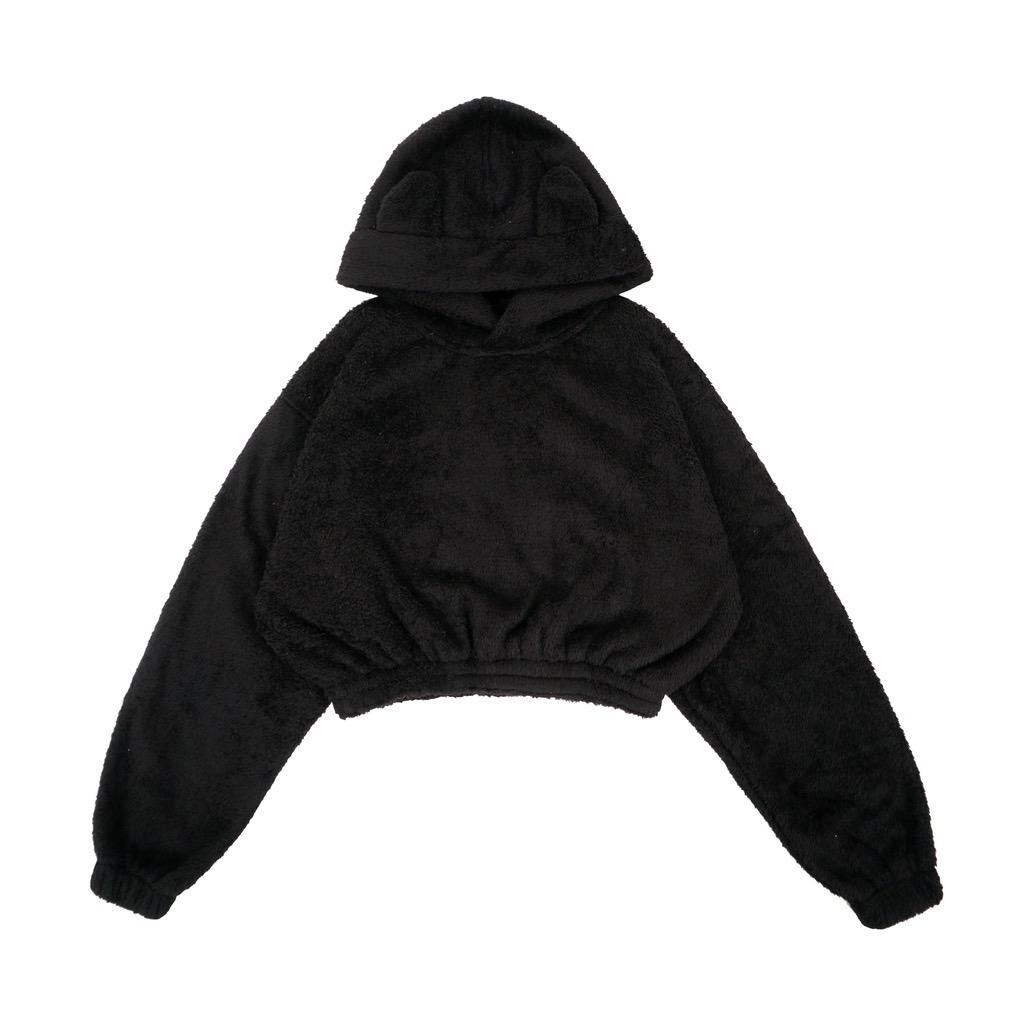 Sweater Hoodie Crop Cute Sherpa Bulu Domba
