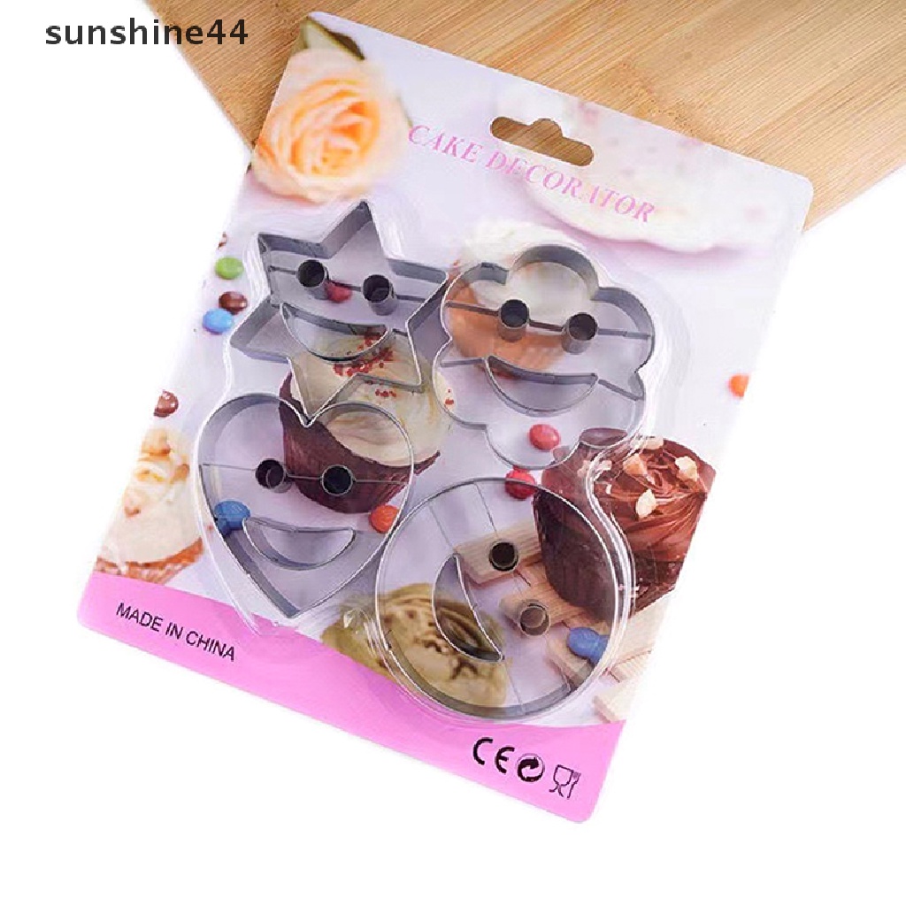 Sunshine 4Pcs / Set Cetakan Pemotong Biskuit / Fondant Bentuk Smiley Face