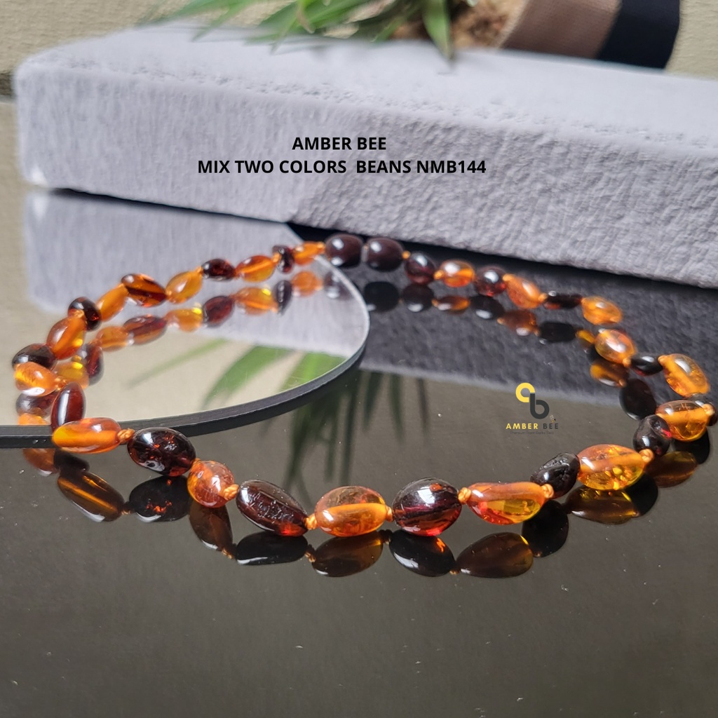 Kalung Amber Bayi Anak Tumbuh Gigi Premium Glossy Bean Cognac Cherry NMGBCC144 By Amber Bee