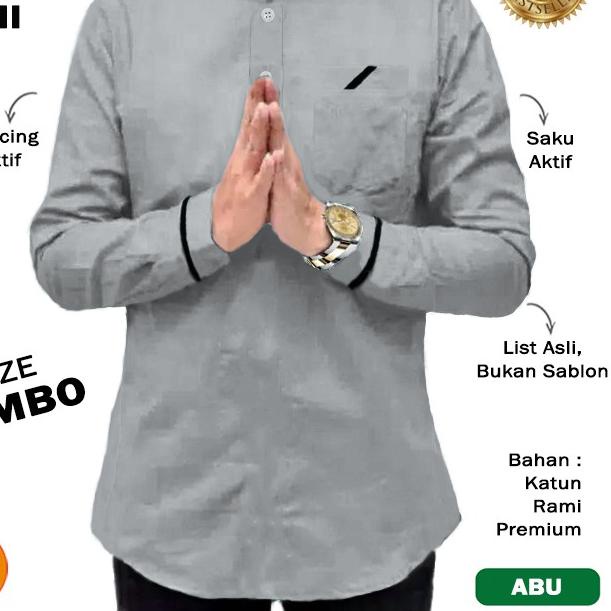 LM 27751 Baju Pria Lengan Panjang KOKO RAJA PAKISTAN RAMI Size JUMBO - Abu-abu, L