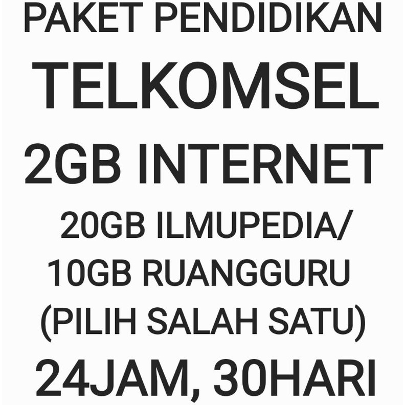 [CHAT DULU SEBELUM ORDER]Paket Pendidikan Telkomsel 2 GB Internet 30 Hari Bulan Sebulan Bulanan Ilmu
