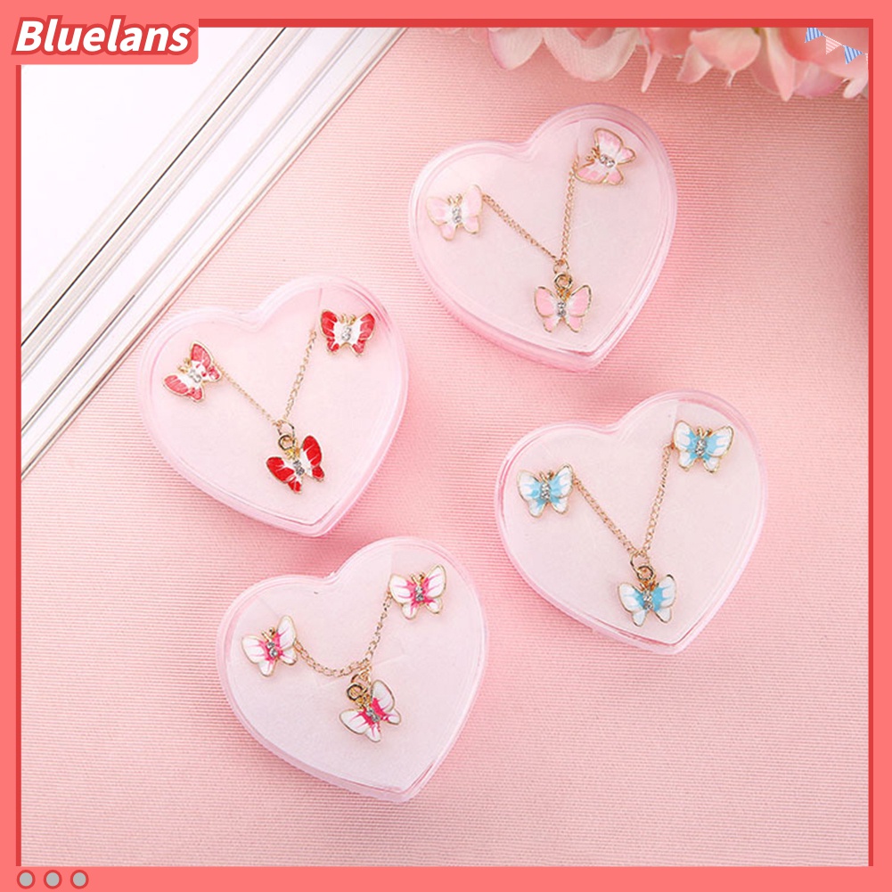 Set Perhiasan Kalung Anting Stud Bentuk Kupu-Kupu Ikatan Simpul Kumbang Untuk Hadiah Balita Perempuan