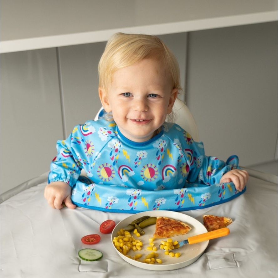 Tidy Tot Coverall Bib For Tray Kit Single -  Long Sleeve Coverall Bib With Tray Kit Celemek Makan Baby MPASI  Bibs Slaber Slubber Slabber Cape Baju Makan Bayi Smock Lengan