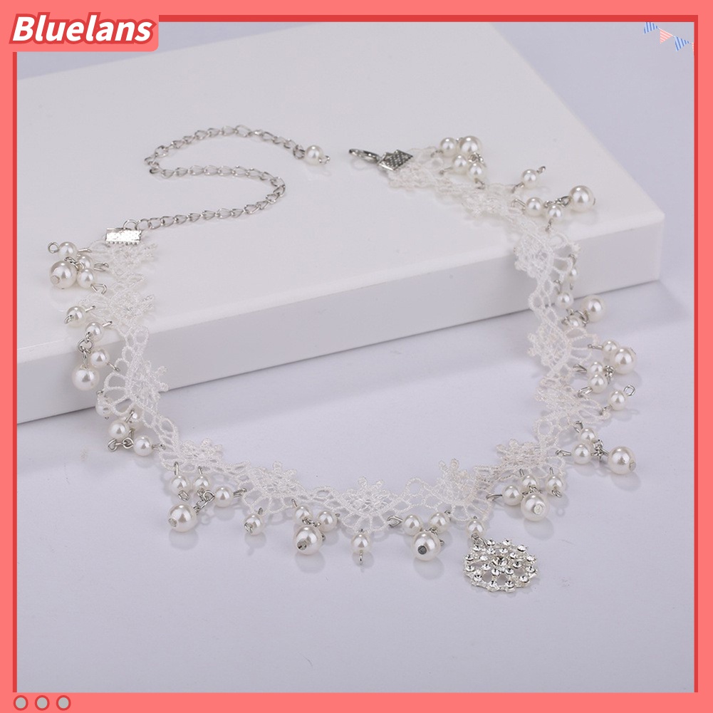 Kalung Choker Bahan Lace Dengan Liontin Mutiara Tiruan Kubik Zirkonia Untuk Wanita
