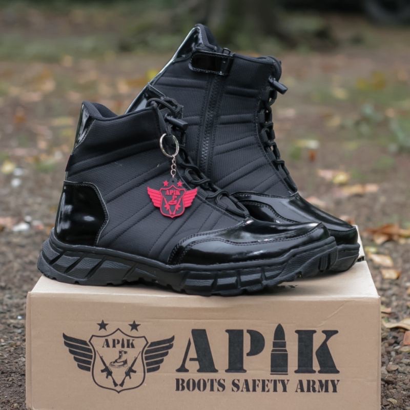 SEPATU PDL NINJA TITAN PENDEK KULIT KILAP MERK APIK BAHAN KULIT SAPI ASLI SEPATU PDL DINAS LAPANGAN TNI POLRI SECURITY SATPAM SEPATU PDL POLANTAS