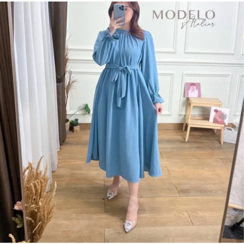 Marwah Midi Dress/ Dress Midi Simple Elegant/ Baju Wanita Muslim Matt Crinkle Airflow/ Dress Simple Trend Outfit