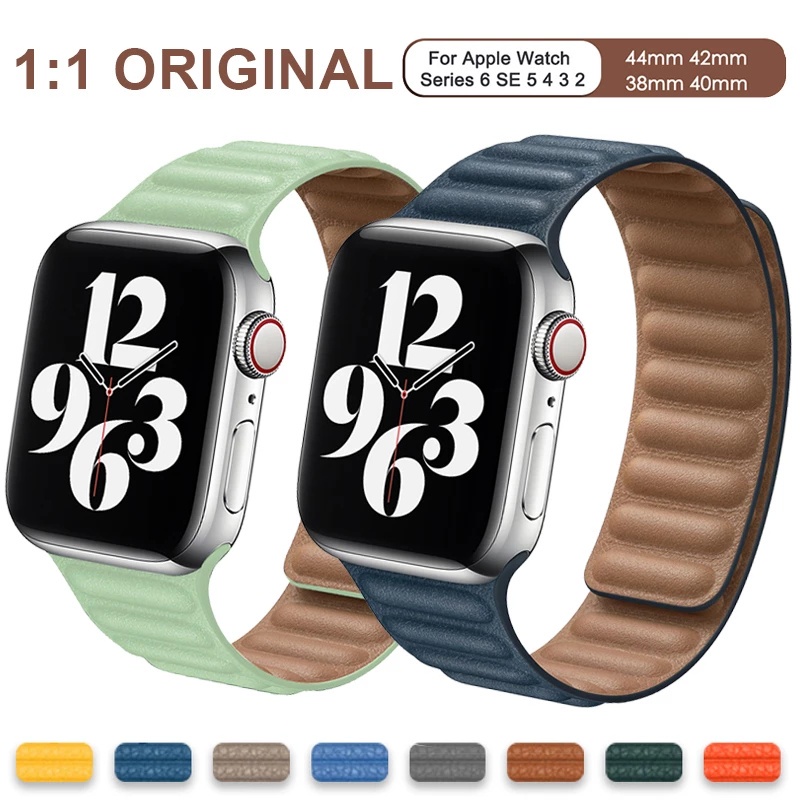 Leather Link Strap Magnetic Loop Strap Apple Watch  IWO HW 38 40 42 44 41 45mm Tali Kulit Premium iWatch Series 1 2 3 4 5 6 SE 7