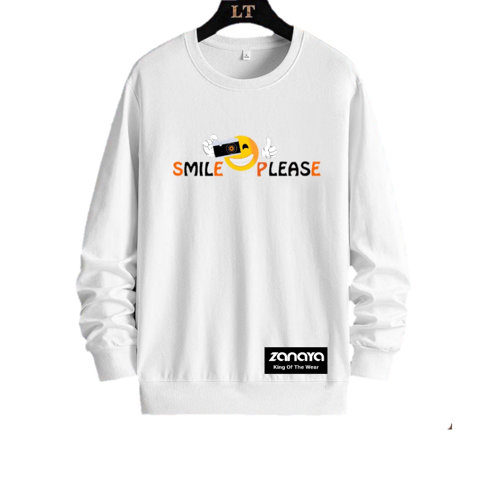 COD Sweater Pria Crewneck Smile Flease Terbaru Size M L XL XXL 3XL 4XL Switer Kwalitas Distro