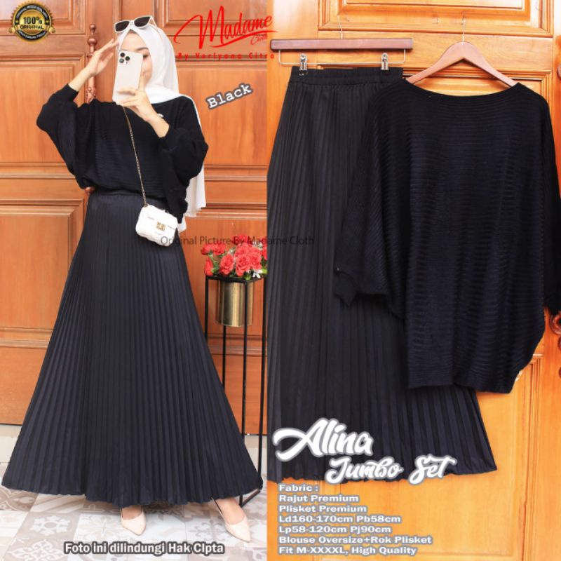 Alina Jumbo Set//Setelan Rok plisket//Set Rajut Premium//Set Rajut
