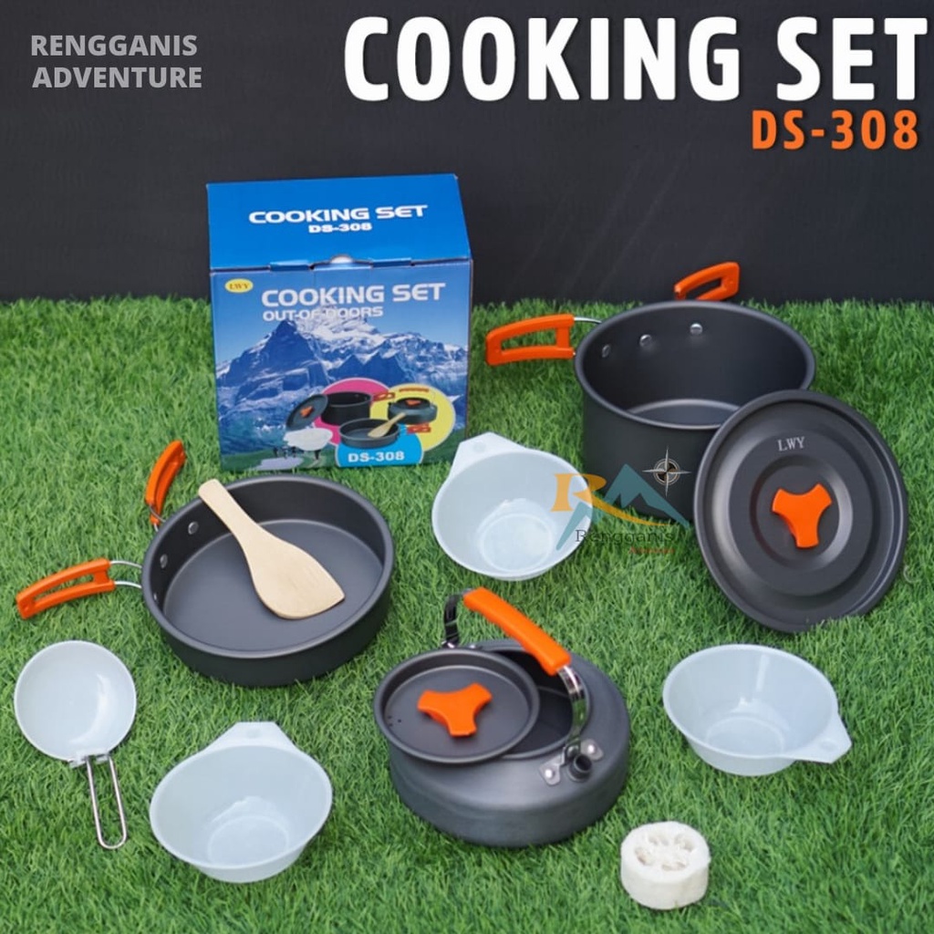 COOKING SET DS 308 ALAT MASAK CAMPING PANCI GUNUNG PENGGORENGAN KETTLE TEKO TRAVELING HIKING PENDAKI COOKINGSET