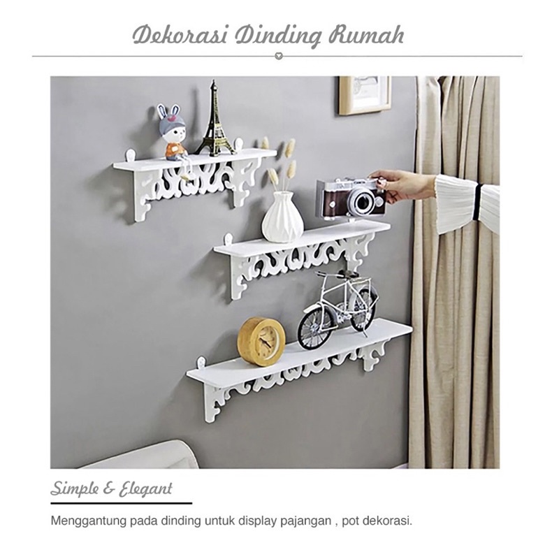 Rak Dinding Vintage 1Set isi 3Pcs (ada 5 Hook Gantungan) Rak Gantung Dekorasi Rak Hiasan kayu