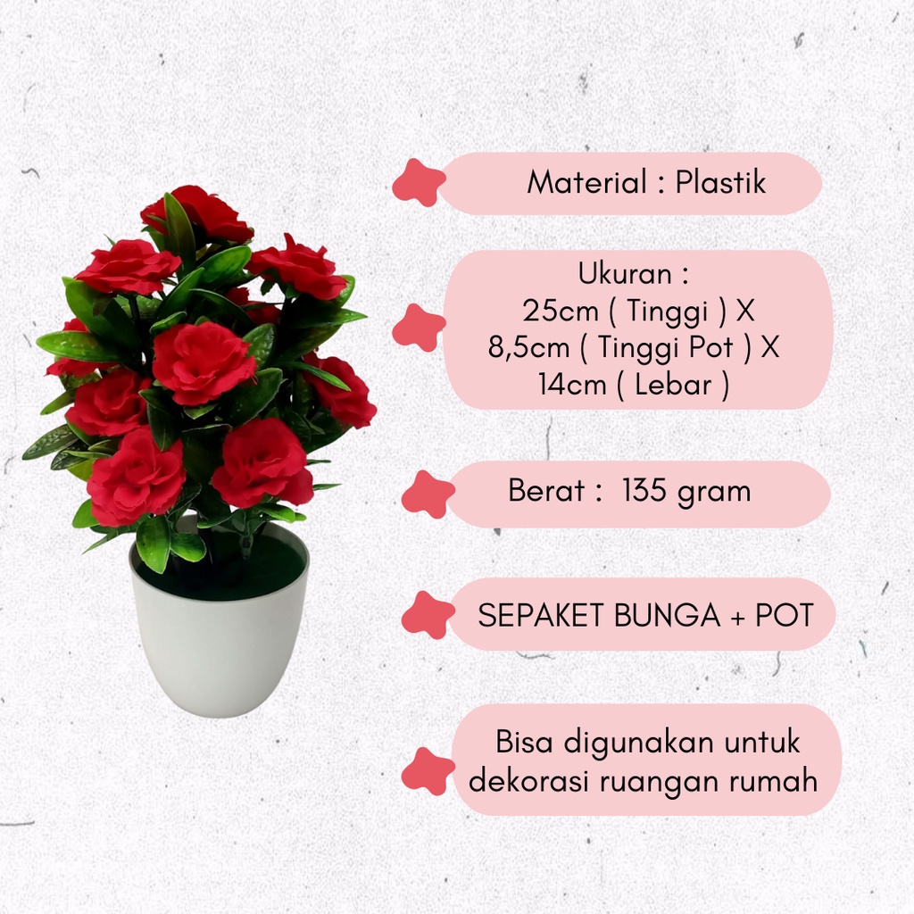 Bunga Mawar Hias Pot Tanaman Bunga Hias Plastik Dekorasi Rumah Artificial Flowers Bunga Hias Ornamen Bunga Hias Palsu PBP62