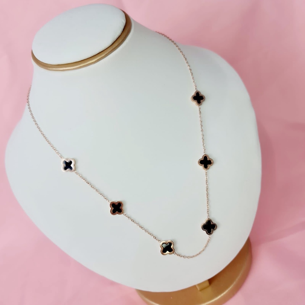 Kalung Clover Choker Titanium Asli Anti Luntur Fashion Ala Korea Mirip Emas Asli