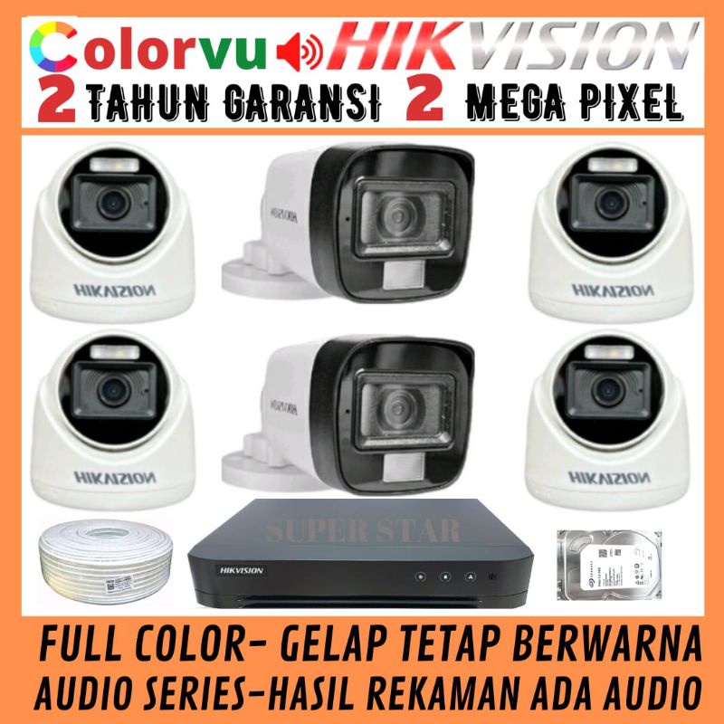 PAKET CCTV COLORVU HIKVISION 8 CHANNEL 6 KAMERA 2MP AUDIO FULL COLOR