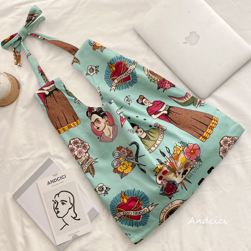 ∈♟✁ANDCICI@French art ilustrasi desain tas kanvas tas bahu wanita messenger tas sekolah siswa tas belanja besar