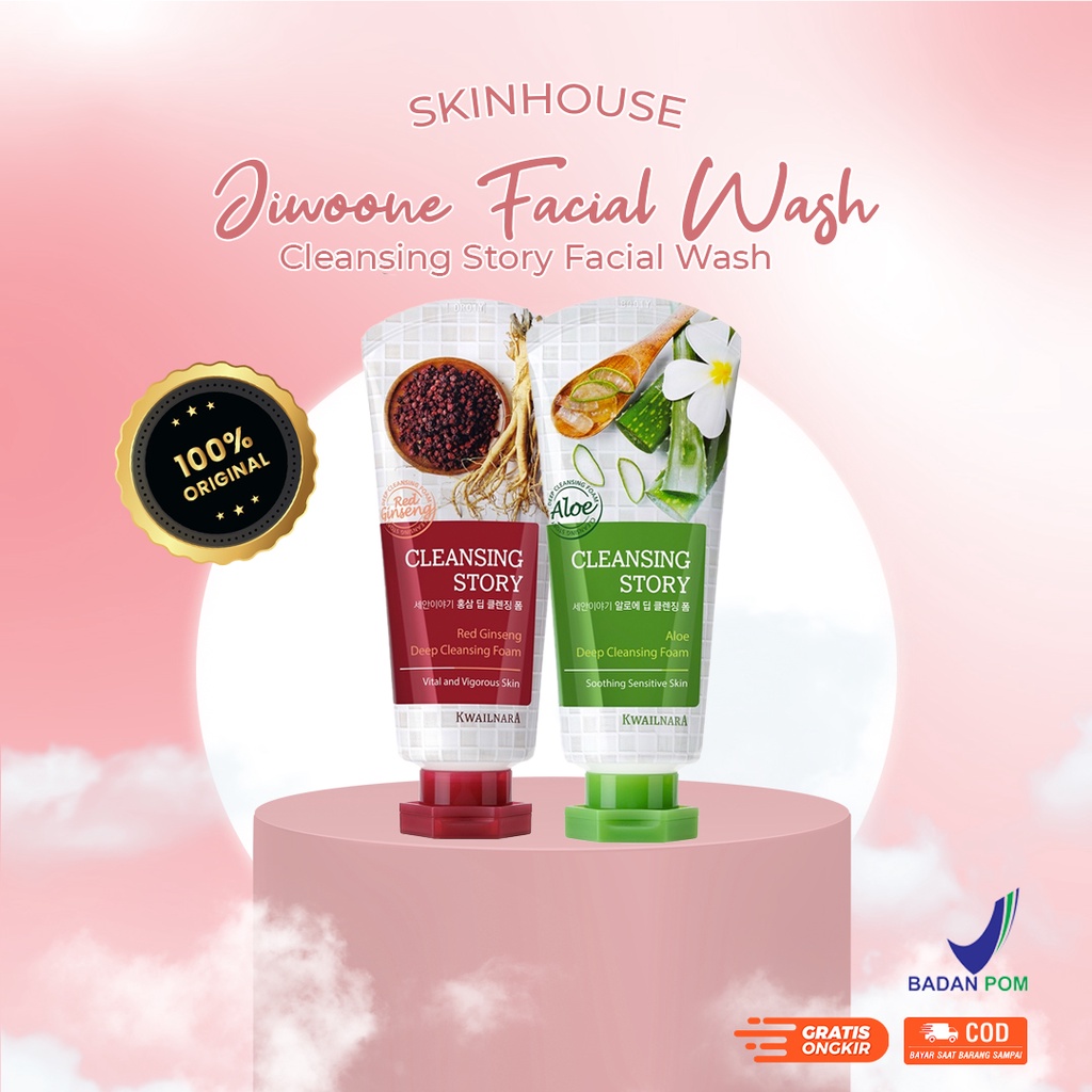 [ SKINHOUSEID ] JIWOONE FACIAL WASH - Cleansing Story Red Ginseng | Cleansing Story Aloe | Sabun Muka Impor Korea BPOM | Face Wash 120g