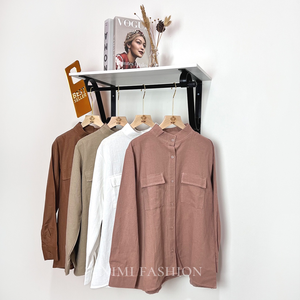 NIMI - Poppy Shirt Kemeja Basic Wanita Lengan Panjang Linen Rami