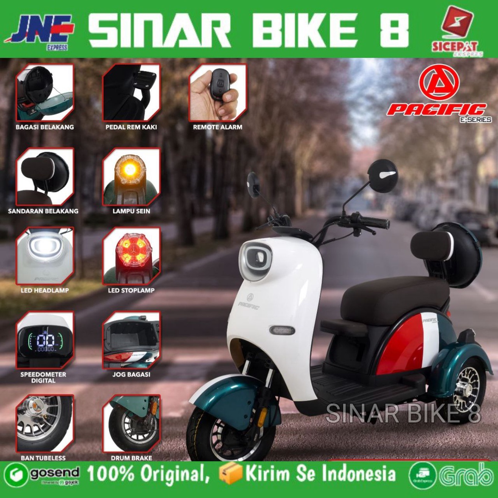 Sepeda Motor Listrik Electric E Bike PACIFIC CROSSER Roda Tiga 650 Wat