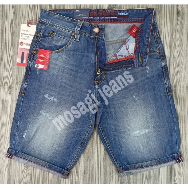 MOSAGIJEANS69 CELANA PENDEK JEANS PRIA HUGOGHOST DISTRO ORI