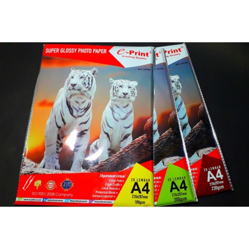 E-PRINT PHOTO PAPER GLOSSY A4 180GSM / 200GSM / 230GSM 20SHT ALUMINIUM