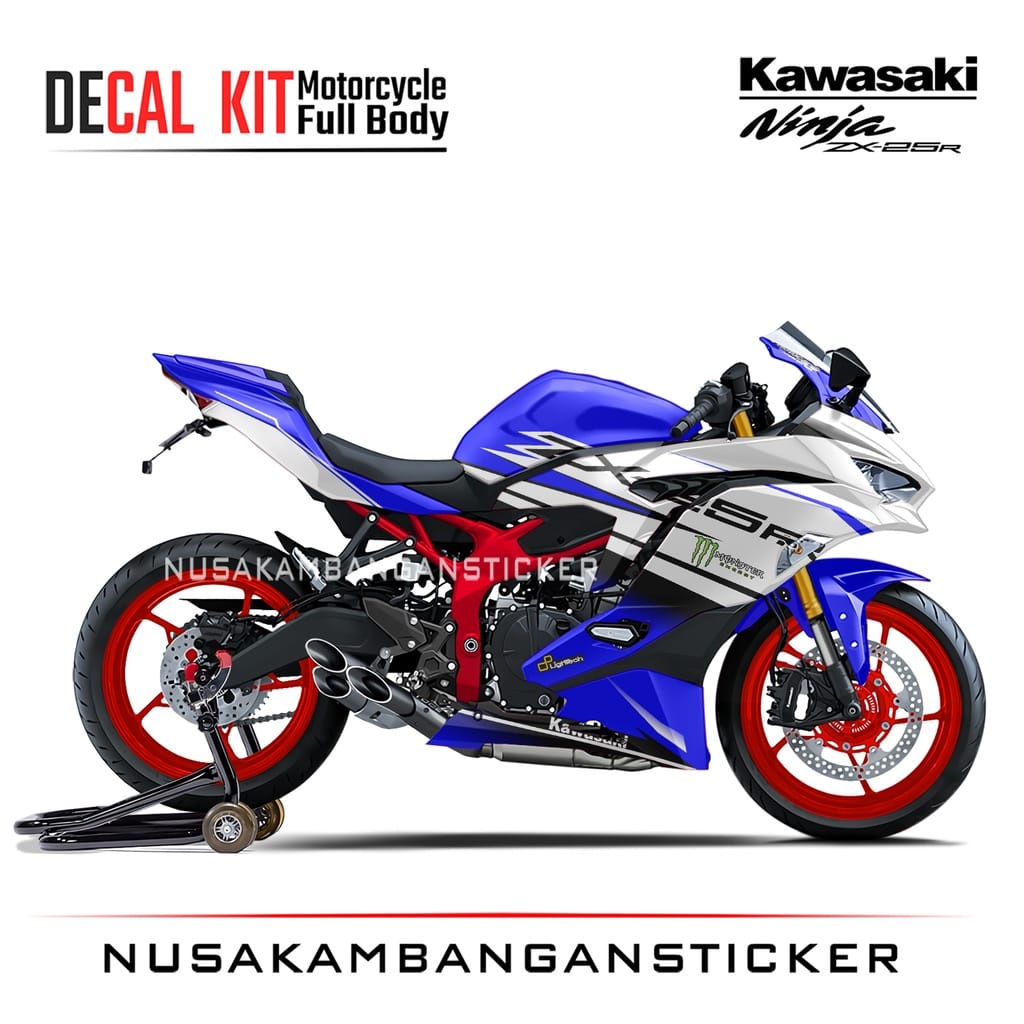 Stiker Decal Motor Kawasaki Ninja ZX 25R Full Body Biru Putih New Grafis Racing Team Sticker Variasi