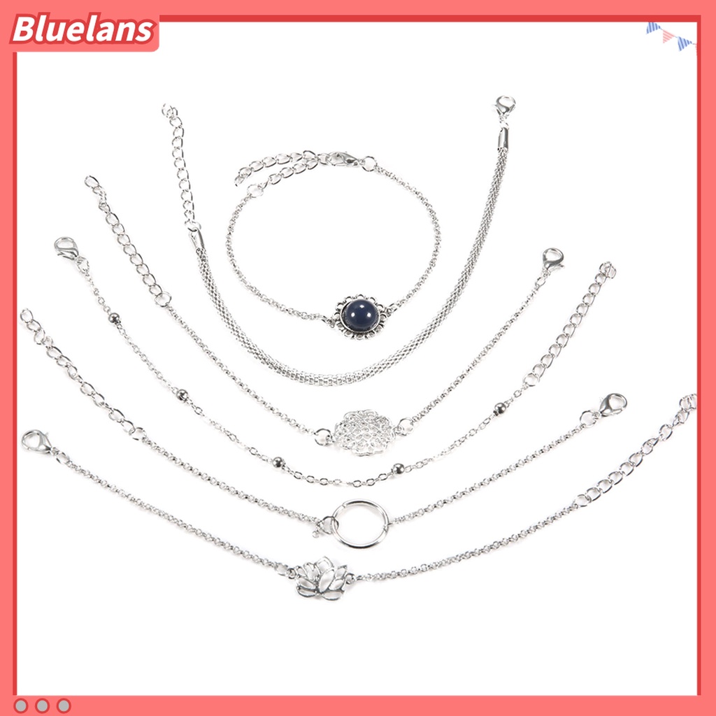 6pcs / Set Gelang Rantai Tangan Bentuk Bunga Hollow Out Multi Bentuk Untuk Wanita