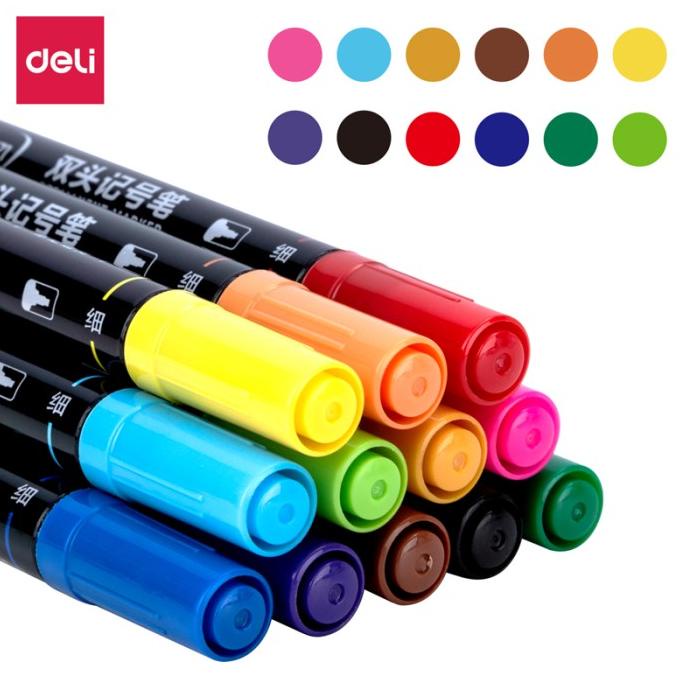 

(COD) Deli Fine Liner / Spidol Berwarna Dual Tip 0.5-1.0mm Isi 12Warna S571