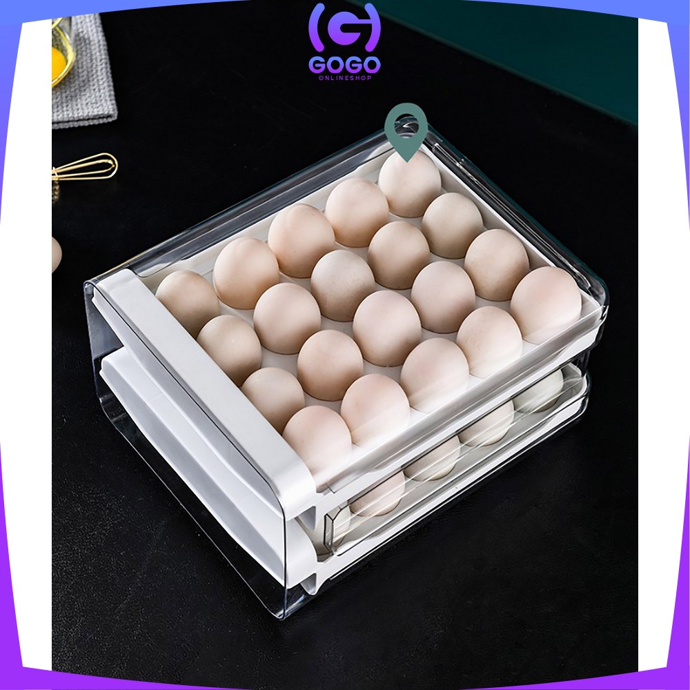 GOGO-C268 Tempat Penyimpanan Telur 2 Tingkat Egg Storage Box Organizer Rak Telur 2 Susun Kotak Telur