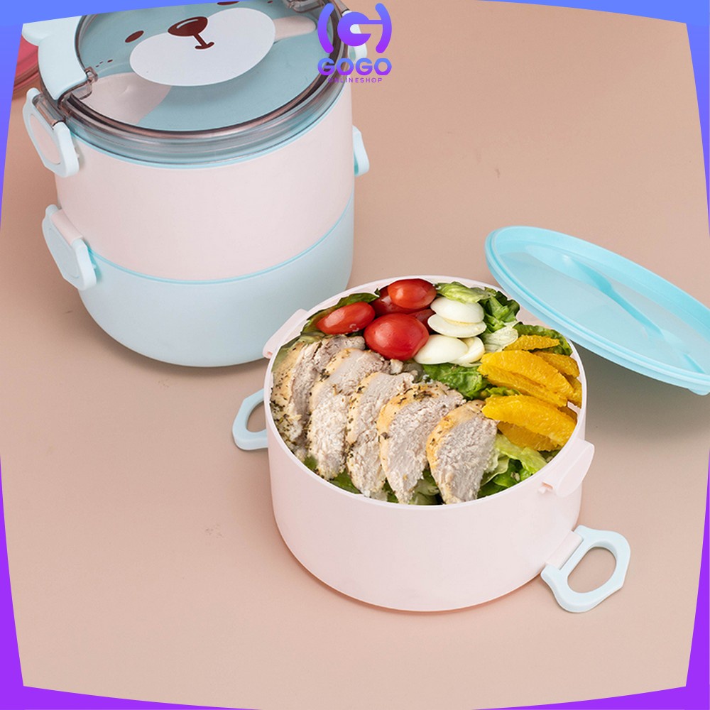 GOGO-C447 Tempat Makan Anak 3 Tingkat Karakter Kotak Bekal Anak Motif Lucu Rantang Susun Anak Lunch Box Set BPA FREE