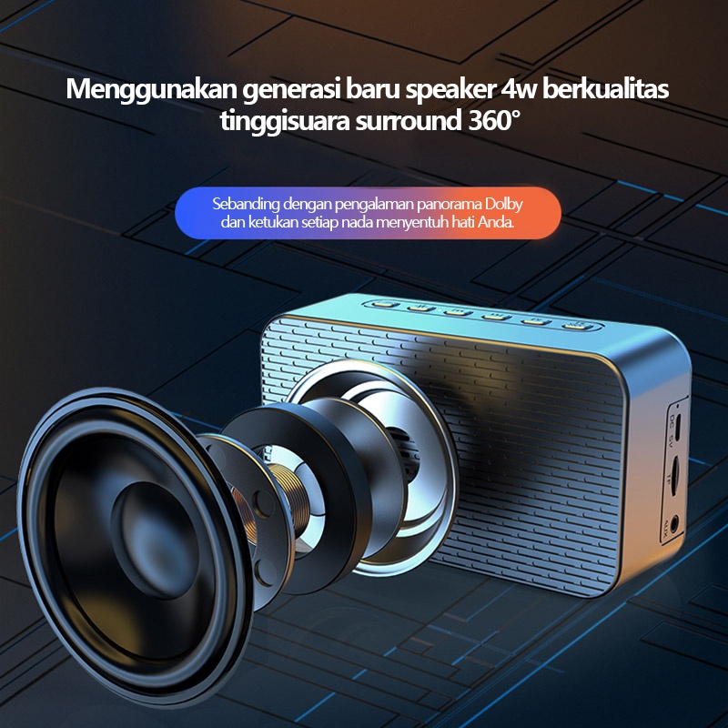 Speaker Bluetooth5.0 FM Radio Jam Alarm LED Cermin Nirkabel Dengan Layar Mini Spiker Bass Panggilan