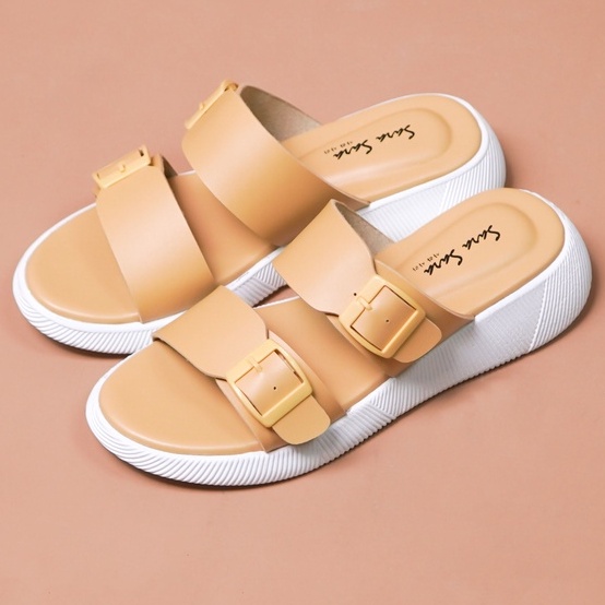 SARASARA YUK - Sandal Wanita Slop Casual Model Birken Sol Puyuh SARA SARA JEAN Sendal Selop Cewek Kulit Santai Strap Gesper Ban dua Empuk lucu Size 36 37 38 39 40 Warna Yellow Kuning Soft Anti Slip Original Kekinian Terbaru Shoes ORI Mall Official Store