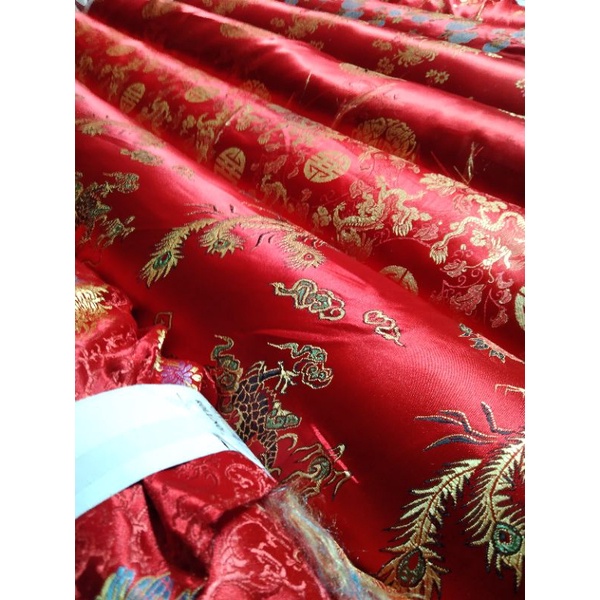 kain ceongsham jibao / Bahan satin congsahm / sanghai lebar 90cm merah cabe kain satin baju adat sanghai