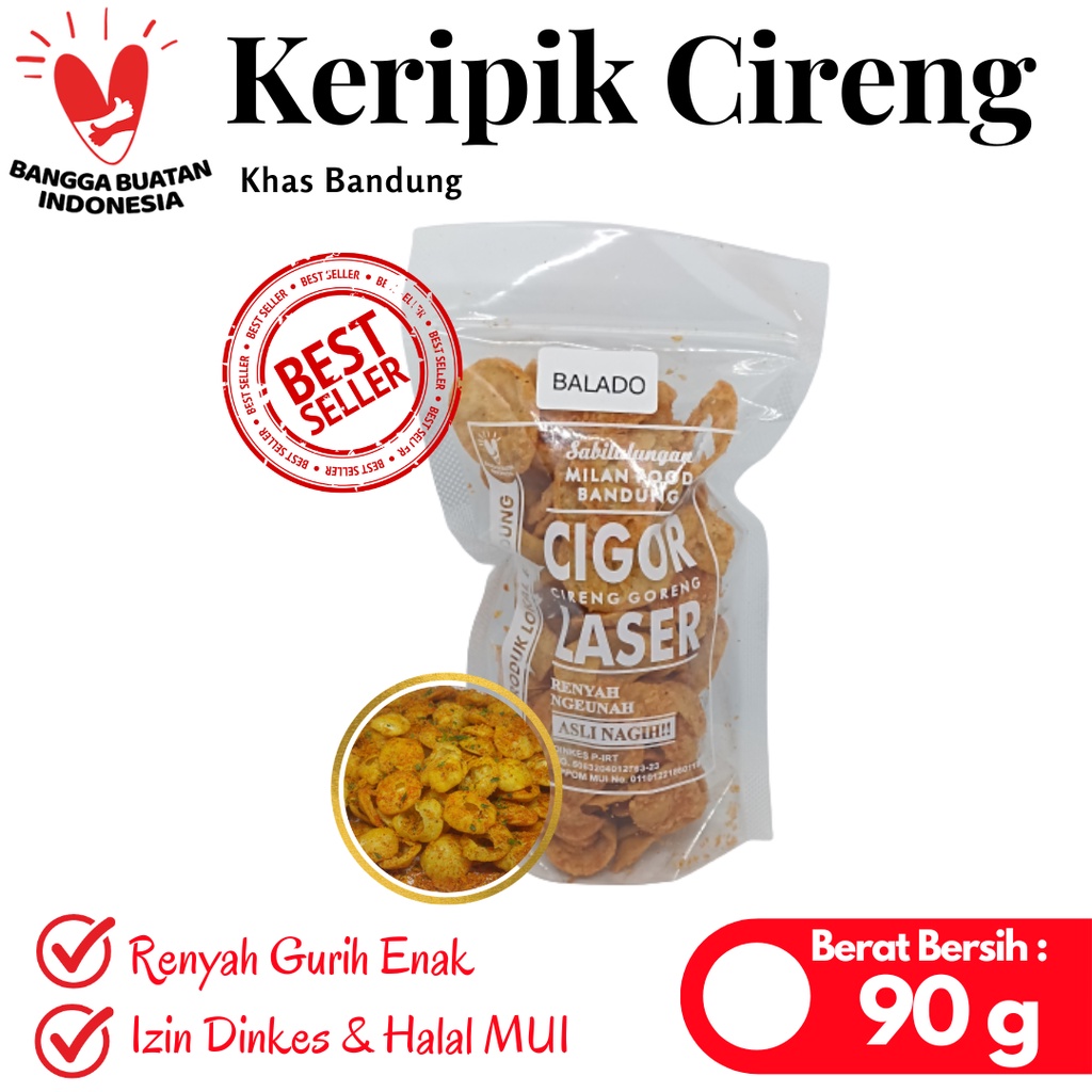 

Kripik Cireng Seblak Pedas Balado Keju Milan Food 90gr Kemasan Pouch Cemilan Makanan Ringan Bandung