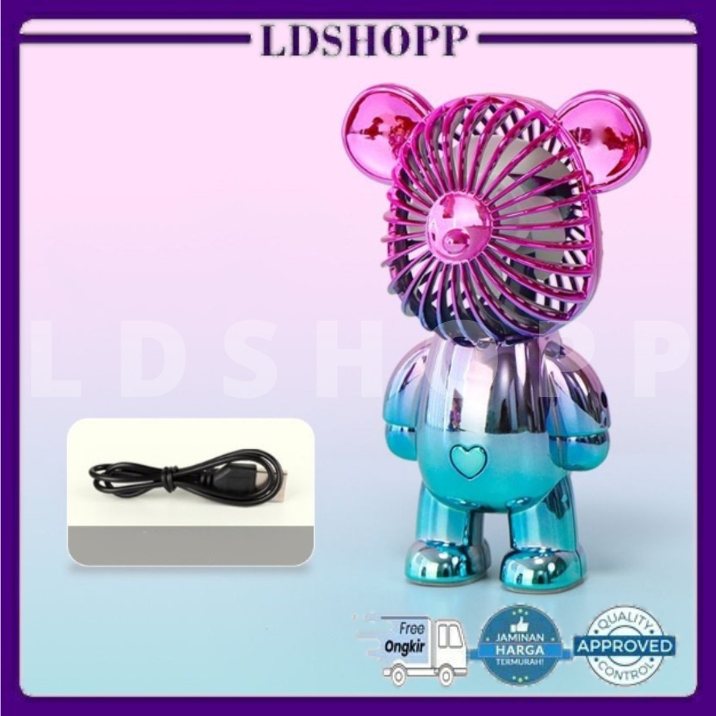 LDS MF 987 Kipas Angin Mini Portable USB Charge Motif BearBrick Warna Gradasi / Kipas Angin Meja / Kipas Angin Genggam / Mini Fan Bear Portable