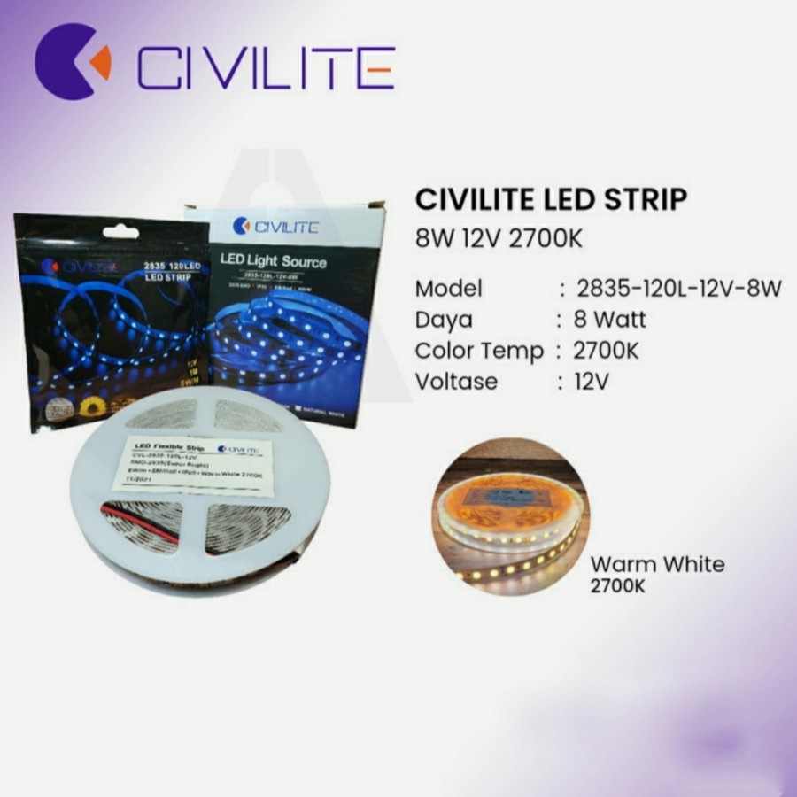LED STRIP 12VOlT CIVILITE 2835 120LED/M 600LED/ROLL 5METER - 4000k