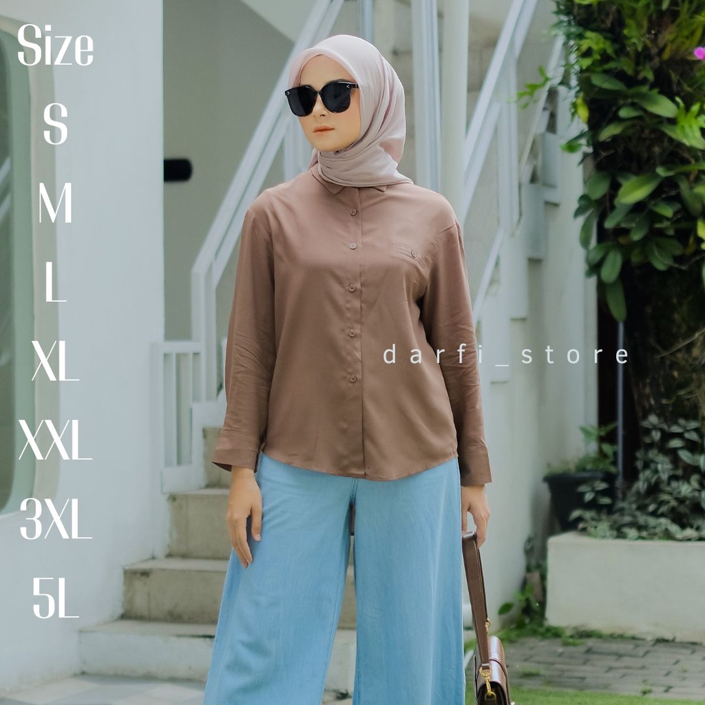 Harf Shirt - Ukuran S M L XL XXL 3XL 5L - Kemeja Polos Jumbo - Kemeja Wanita Over Size - Atasan Wanita Jumbo